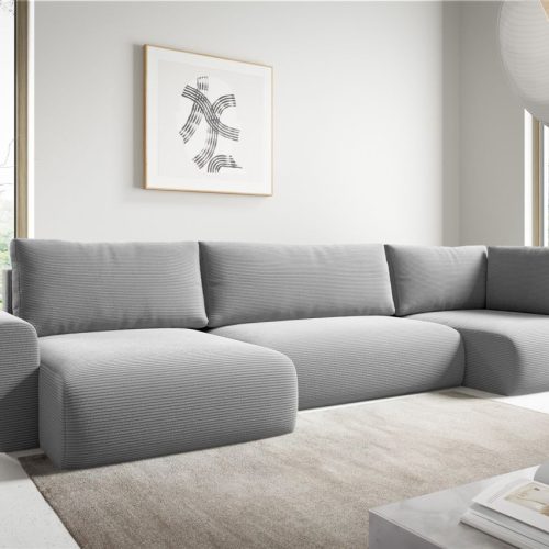 Wohnlandschaft Schlafsofa GALAN Stoff Poso Hellgrau Ottomane Links