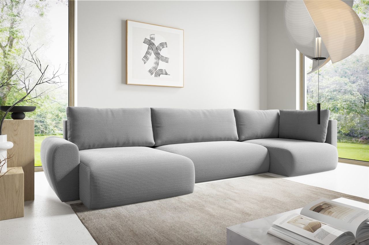 Wohnlandschaft Schlafsofa GALAN Stoff Poso Hellgrau Ottomane Links Wohnlandschaft Schlafsofa GALAN Stoff Poso Hellgrau Ottomane Links