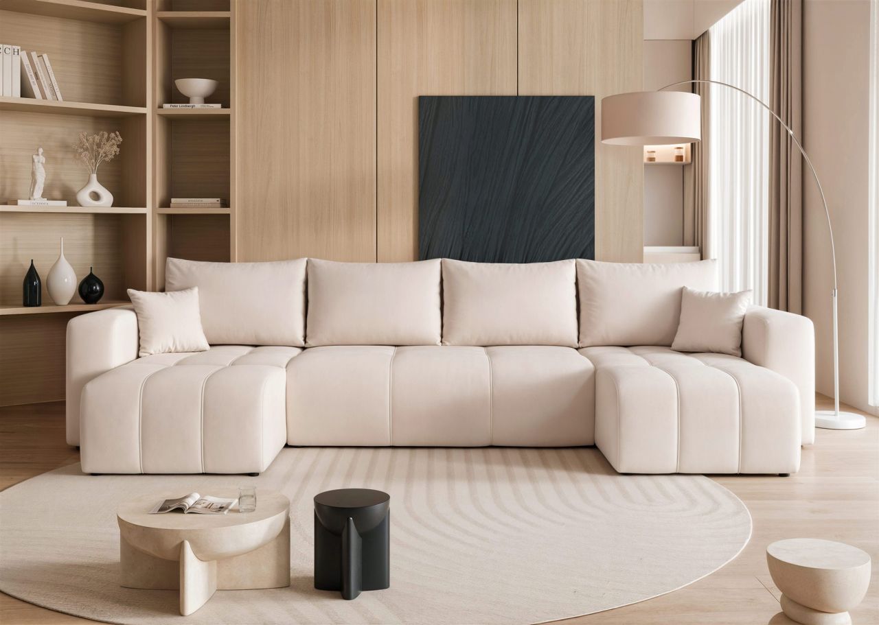Wohnlandschaft mit Schlaffunktion Sofa LEROS in Stoff Manila Creme