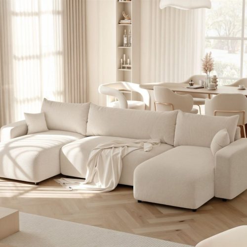Wohnlandschaft mit Schlaffunktion Schlafsofa LUNA in Stoff Cenatur Beige