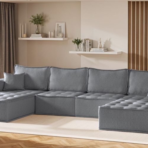 Wohnlandschaft Sofa U-Form Modulsofa-Set 4-teilig SANDE Stoff Alpine Anthrazit