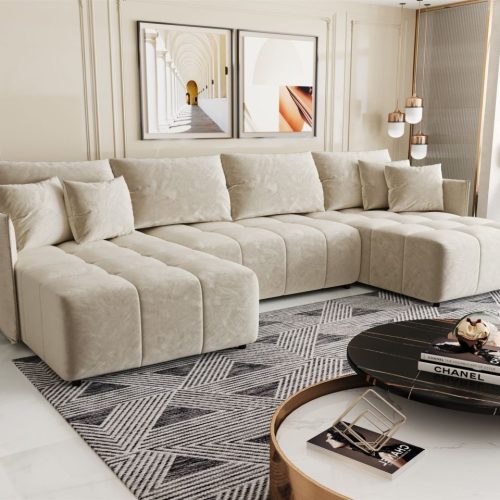 Wohnlandschaft Schlafsofa Sofa TREVISO Stoff Monolith Creme