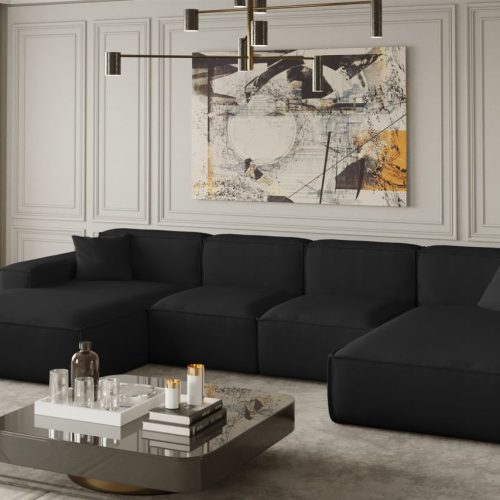Wohnlandschaft U-Form CELES XS in Stoff Opera Velvet Schwarz