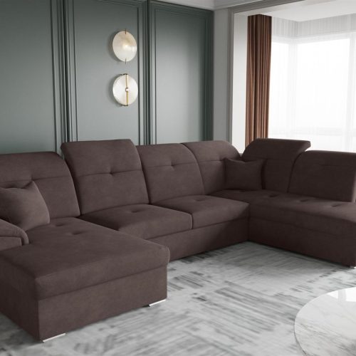 Wohnlandschaft Schlafsofa FREJA Stoff Schokoladenbraun Langer Schenkel Rechts