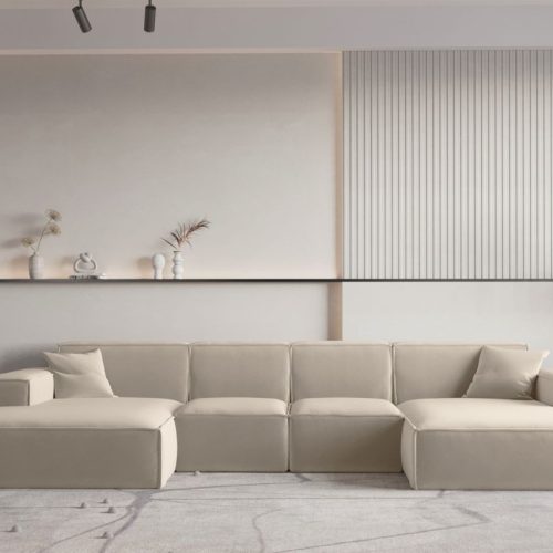 Wohnlandschaft U-Form CELES PREMIUM XS in Stoff Opera Velvet Beige