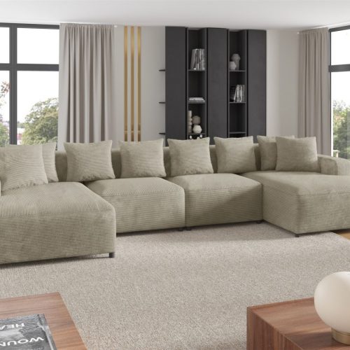 Wohnlandschaft Sofa U-Form Designersofa MEGAN in Stoff Poso Beige