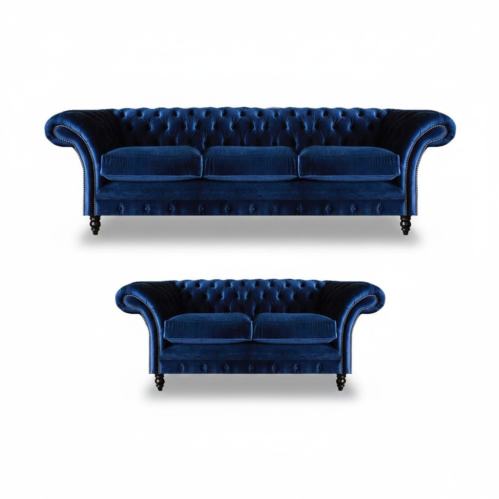 Wohnzimmer 2tlg Dreisitzer Sofa Blau Zweisitzer Sofas Einrichtung Chesterfield Wohnzimmer 2tlg Dreisitzer Sofa Blau Zweisitzer Sofas Einrichtung Chesterfield