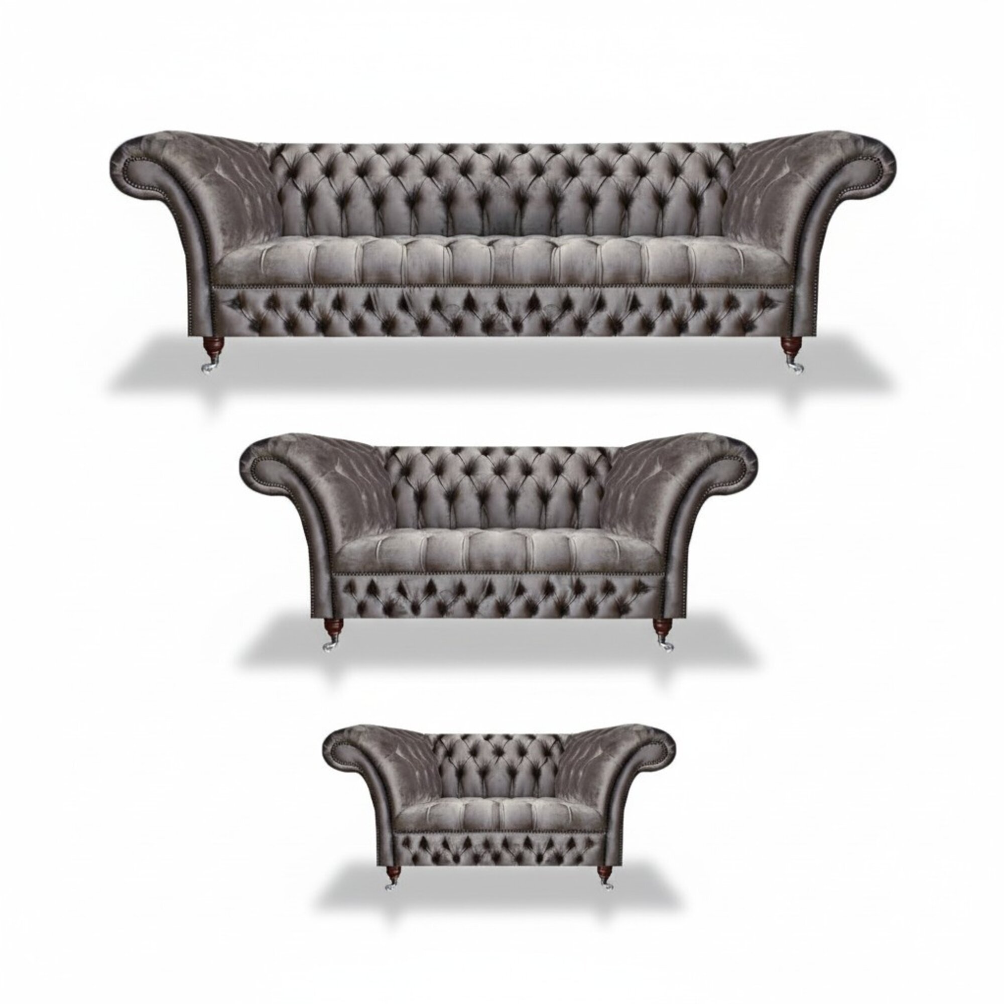 Wohnzimmer Grau Polstermöbel Textil Luxuriöse Sofagarnitur 3tlg Chesterfield Wohnzimmer Grau Polstermöbel Textil Luxuriöse Sofagarnitur 3tlg Chesterfield