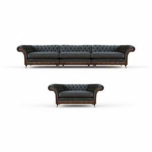 Wohnzimmer Graue Chesterfield Stoffgarnitur Textil 3-Sitzer Einsitzer