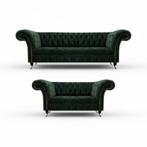 Wohnzimmer Komplett 2x Sofas 3+2 Sitzer Grün Luxuriöse Polstermöbel