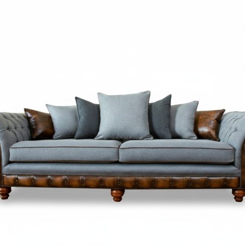 Wohnzimmer Möbel Stoff Textil Grau Chesterfield Dreisitzer Sofa Couch Polster
