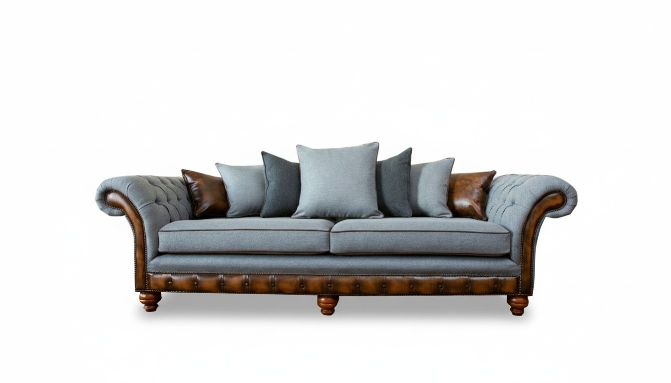 Wohnzimmer Möbel Stoff Textil Grau Chesterfield Dreisitzer Sofa Couch Polster Wohnzimmer Möbel Stoff Textil Grau Chesterfield Dreisitzer Sofa Couch Polster