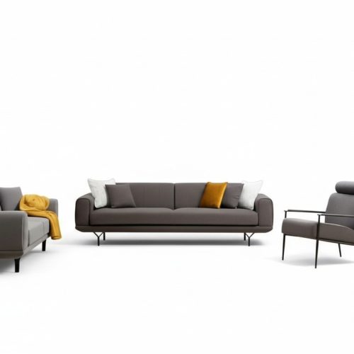 Wohnzimmer Set 3tlg 4-Sitzer 3-Sitzer Sessel mit Kissen Grau Einfarbig