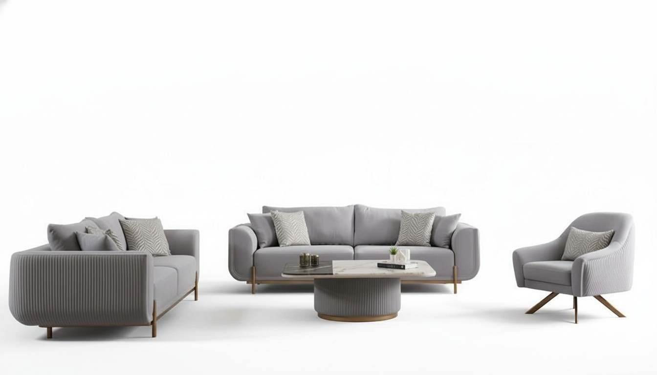 Wohnzimmer Set Sofa 3 sitzer Couchtisch Sessel Beige Gold Edelstahl Wohnzimmer Set Sofa 3 sitzer Couchtisch Sessel Beige Gold Edelstahl