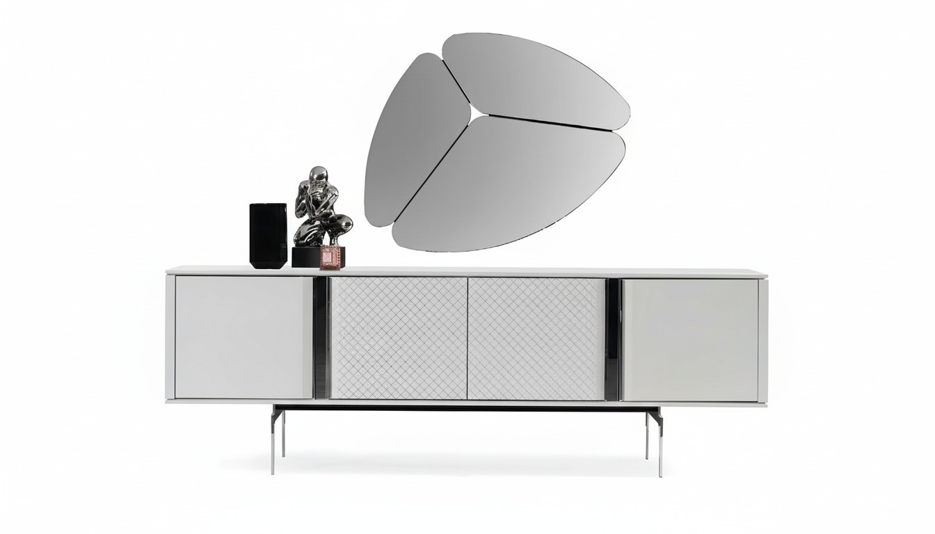Wohnzimmer Spiegel Anrichte Schrank Edle Design Luxus Grau 2tlg