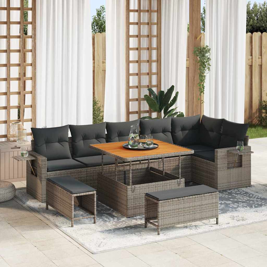 Vidaxl - Garten-sofa-set Höhenverstellbar 9 Pcs Grau Poly-rattan