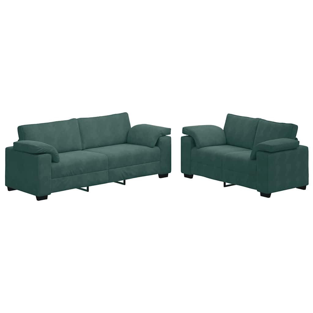 2-teiliges Sofa-set Mit Kissen, Dunkelgrüner Samt Vidaxl 2-teiliges Sofa-set Mit Kissen, Dunkelgrüner Samt Vidaxl