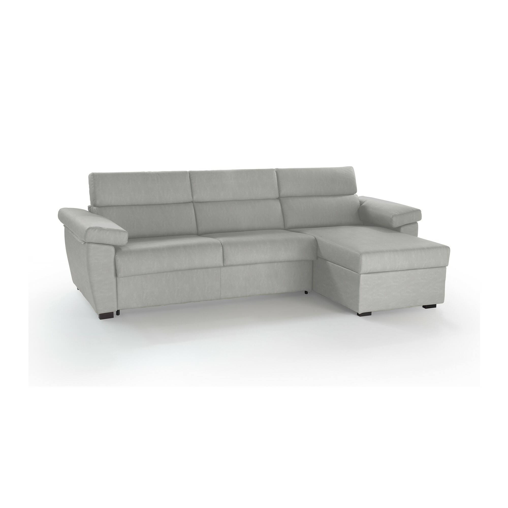 Schlafsofa Mit Halbinsel Priverno, Verwandelbares Ecksofa Für Das Wohnzimmer, Gepolstert, Abnehmbar, 100 % Made In Italy, 285x160 H100 Cm, Hellgrau - Dmora
