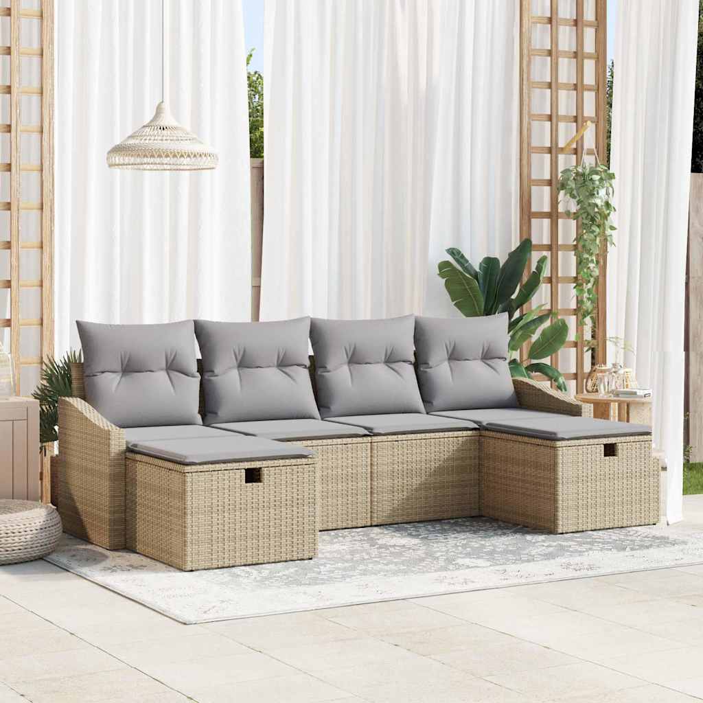 Vidaxl - 6-teilige Garten-sofa-set Mit Kissen Beige Poly-rattan 280856