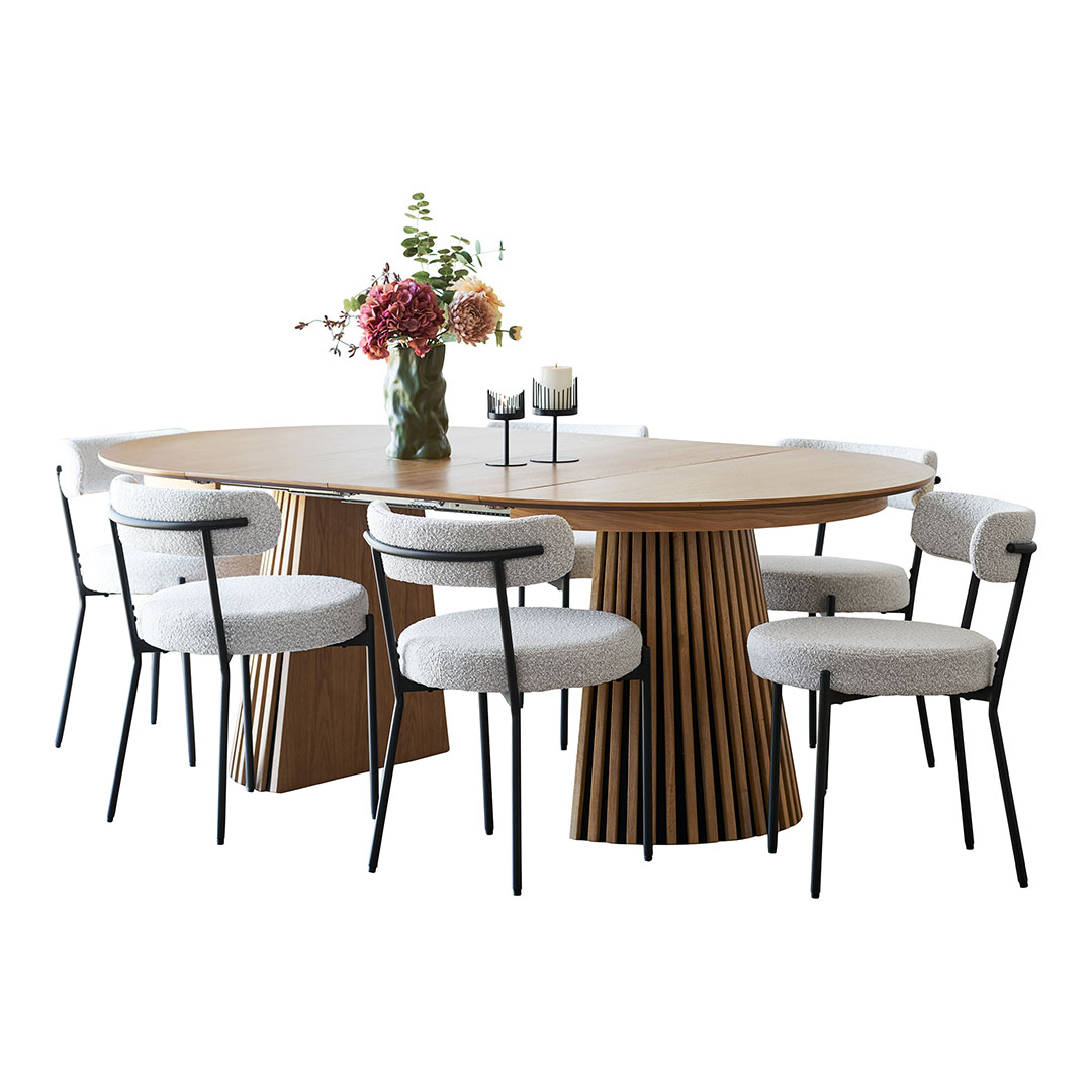 Ebuy24 - Tokyo Essgruppe Esstisch Inkl. 2 Einlegeplatten Ø120x120-160-200 Cm Eichenfurnier Und 6 Stühle Bouclé Weiß. Ebuy24 - Tokyo Essgruppe Esstisch Inkl. 2 Einlegeplatten Ø120x120-160-200 Cm Eichenfurnier Und 6 Stühle Bouclé Weiß.