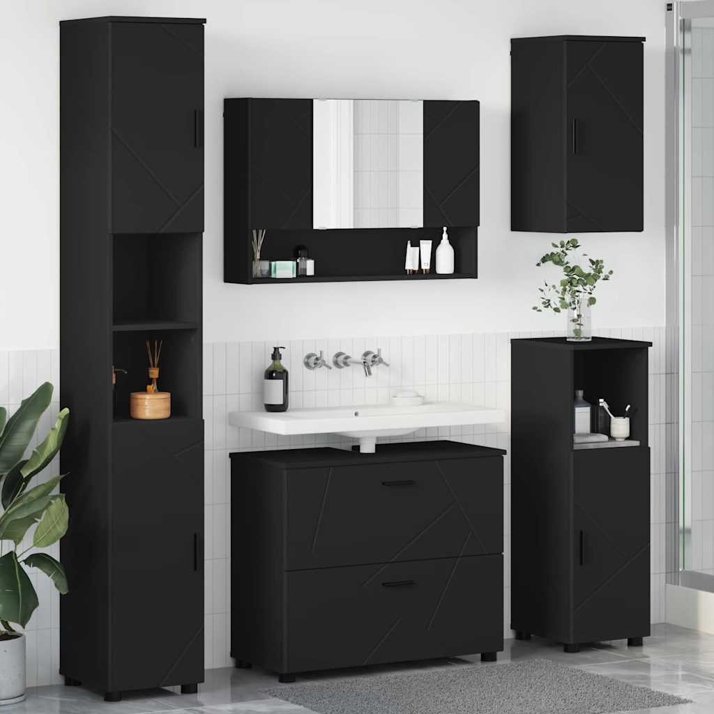 Badezimmermöbel-set 5 Stk. Schwarz 35 X 30 X 192 Cm Vidaxl