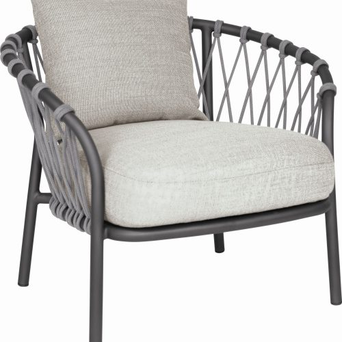 Stern Lounge Sessel Klea Aluminium anthrazit matt Kordel Stone Kissenset 100% Polyacryl Vanilla