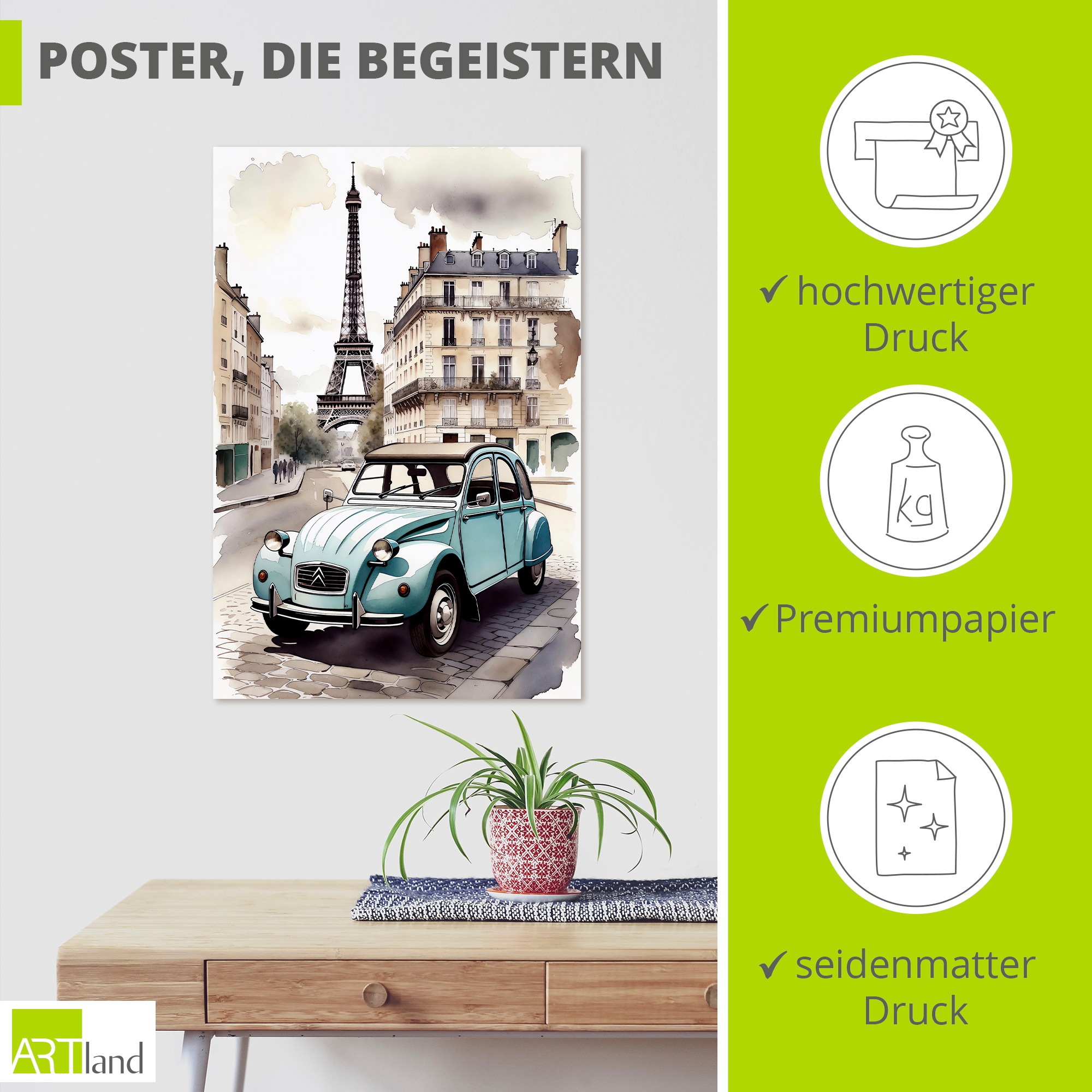 Artland Wandbild "2CV - die bekannte Ente" 1 Stk. tlg. als Alubild, Leinwandbild, Poster, Wandaufkleber in verschied. Größen