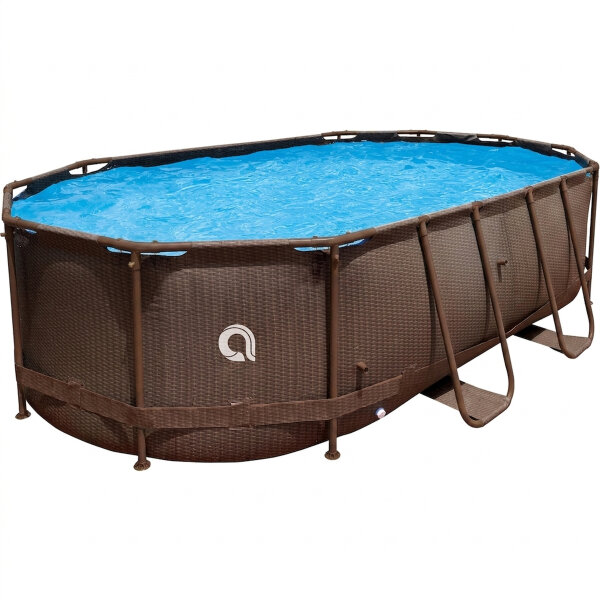 Avenli Frame Oval Pool 427 x 275 x 100 cm, Aufstellpool, oval, ohne Pumpe, Ersatzpool, braune Rattanoptik