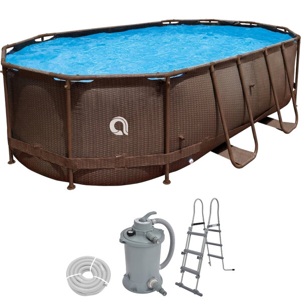 Avenli Frame Oval Pool Set 427x275x100 cm, Aufstellpool, oval, mit Sandfilteranlage, braune Rattanoptik Avenli Frame Oval Pool Set 427x275x100 cm, Aufstellpool, oval, mit Sandfilteranlage, braune Rattanoptik