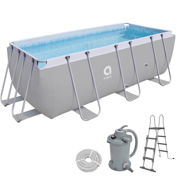 Avenli Frame Rectangular Pool Set 400 x 207 x 122 cm, rechteckiger Stahlrahmen Pool mit Sandfilterpumpe und Leiter, grau Avenli Frame Rectangular Pool Set 400 x 207 x 122 cm, rechteckiger Stahlrahmen Pool mit Sandfilterpumpe und Leiter, grau