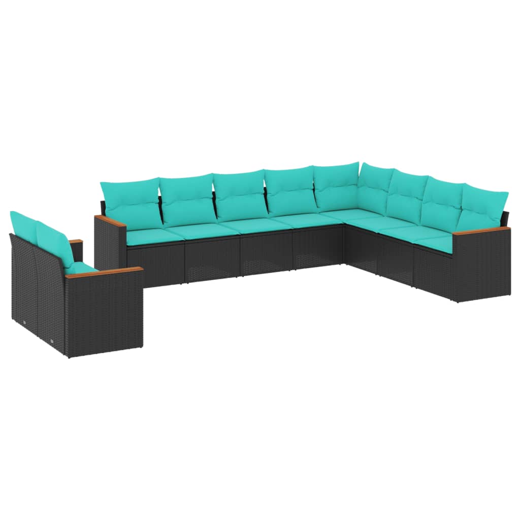 10-teiliges Gartensofa-set Mit Kissen, Schwarzes Polyrattan Vidaxl 10-teiliges Gartensofa-set Mit Kissen, Schwarzes Polyrattan Vidaxl