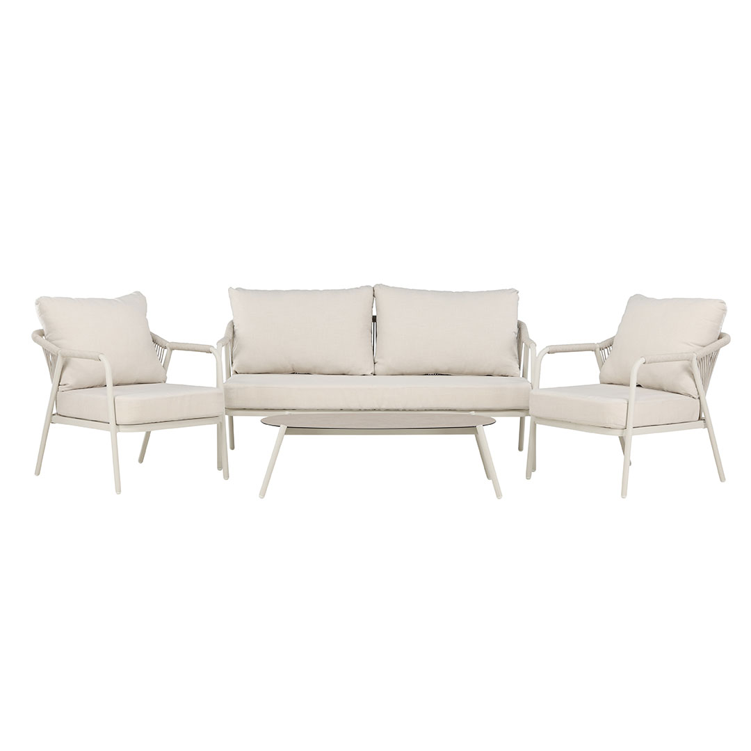 Sicily Loungeset 1 Sofa, 2 Stühle, 1 Couchtisch Beige.