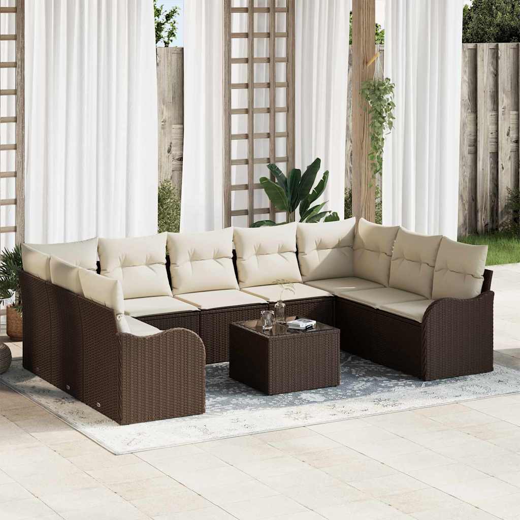 Vidaxl - Garten-sofa-set Mit Kissen 10 Pcs Braun Und Weiß Poly Rattan