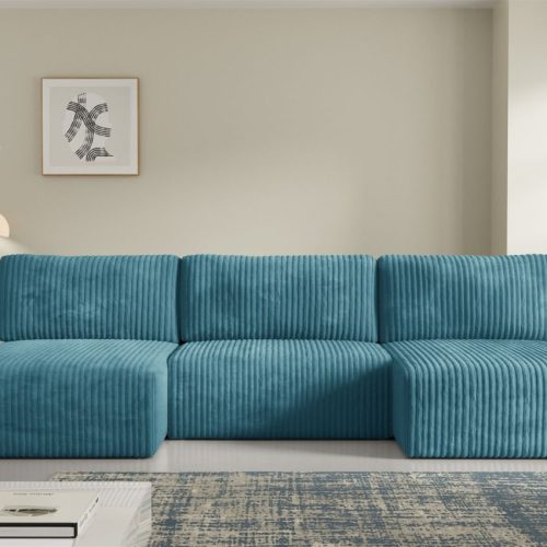 Wohnlandschaft Sofa Mit Schlaffunktion Natalia In Stoff Tilia Blau