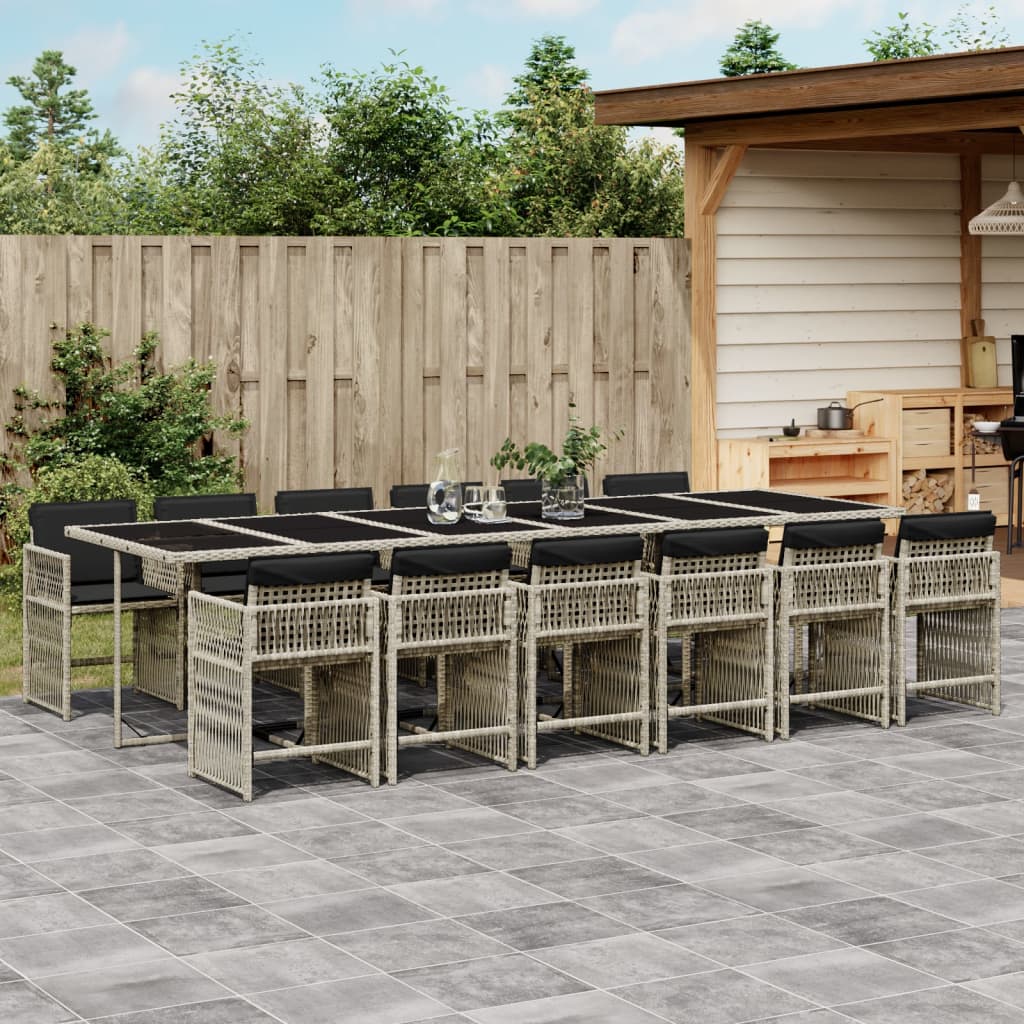 13-tlg. Garten-essgruppe Mit Kissen Hellgrau Poly Rattan Vidaxl 13-tlg. Garten-essgruppe Mit Kissen Hellgrau Poly Rattan Vidaxl