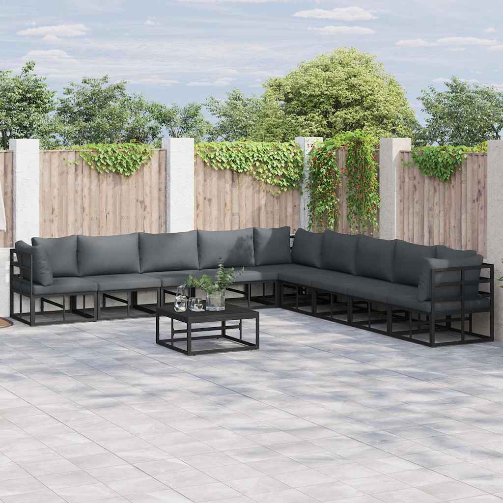 Garten-sofa-set Mit Kissen 9 Pcs Schwarz Aluminium Vidaxl