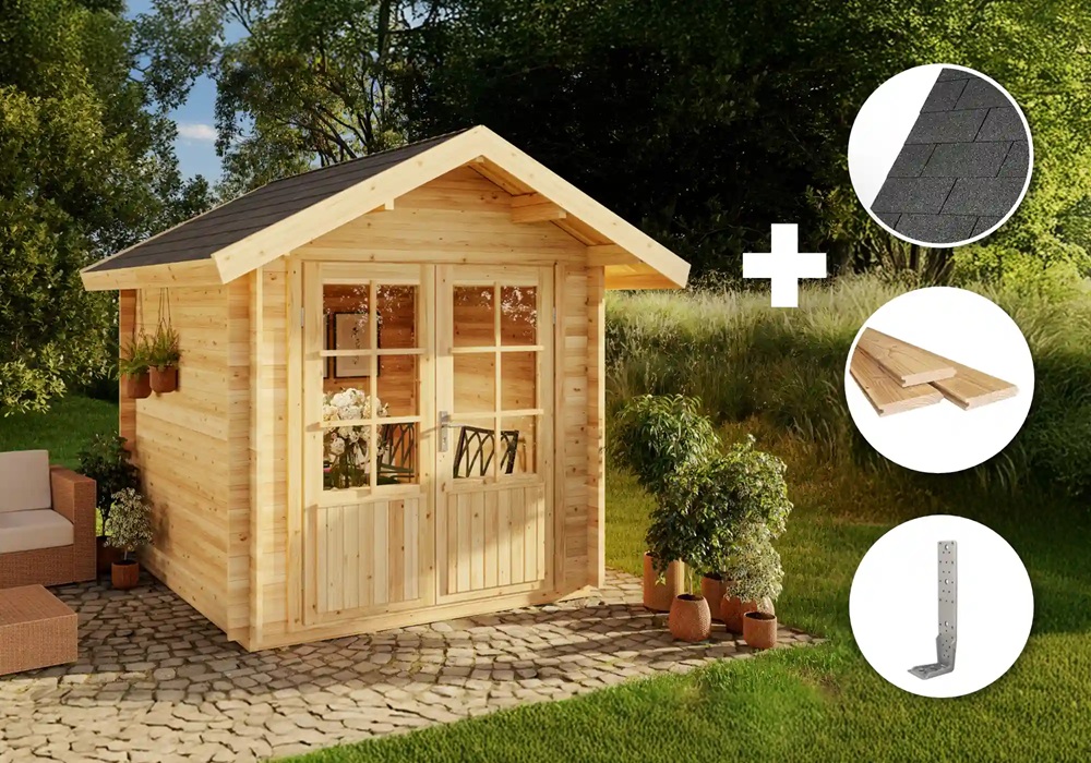 Eco Set - Gartenhaus Palma -imprägniert Gartenhaus Aus Holz In Braun, Holzhaus Mit 28 Mm Wandstärke Blockbohlenhaus - Alpholz Eco Set - Gartenhaus Palma -imprägniert Gartenhaus Aus Holz In Braun, Holzhaus Mit 28 Mm Wandstärke Blockbohlenhaus - Alpholz