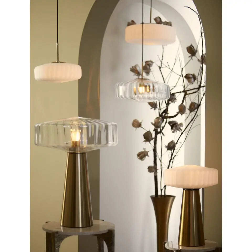 Light & Living Pendelleuchte „Pleat“ Weiß – Ø 40 cm – Moderne Glasleuchte für Wohnzimmer und Flur – Industrieller Stil – Ohne Leuchtmittel – E27-Fassung