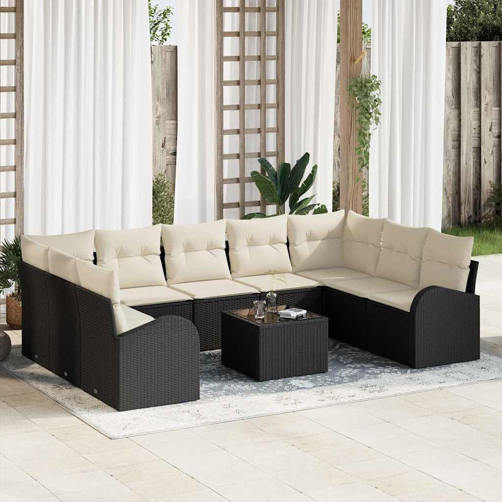 Vidaxl - Garten-sofa-set Mit Kissen 10 Pcs Schwarz, Weiß Poly Rattan