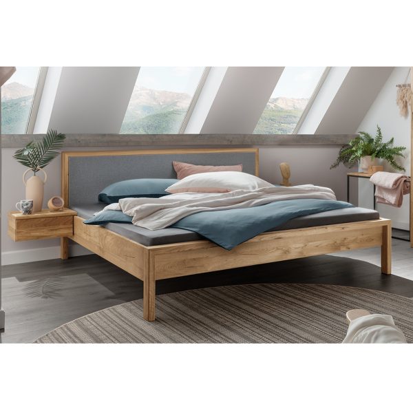 Bett 140×200 Cm Mit Gepolstertem Kopfteil Und 2 Nachttischen, Eiche Massiv Avellino-137