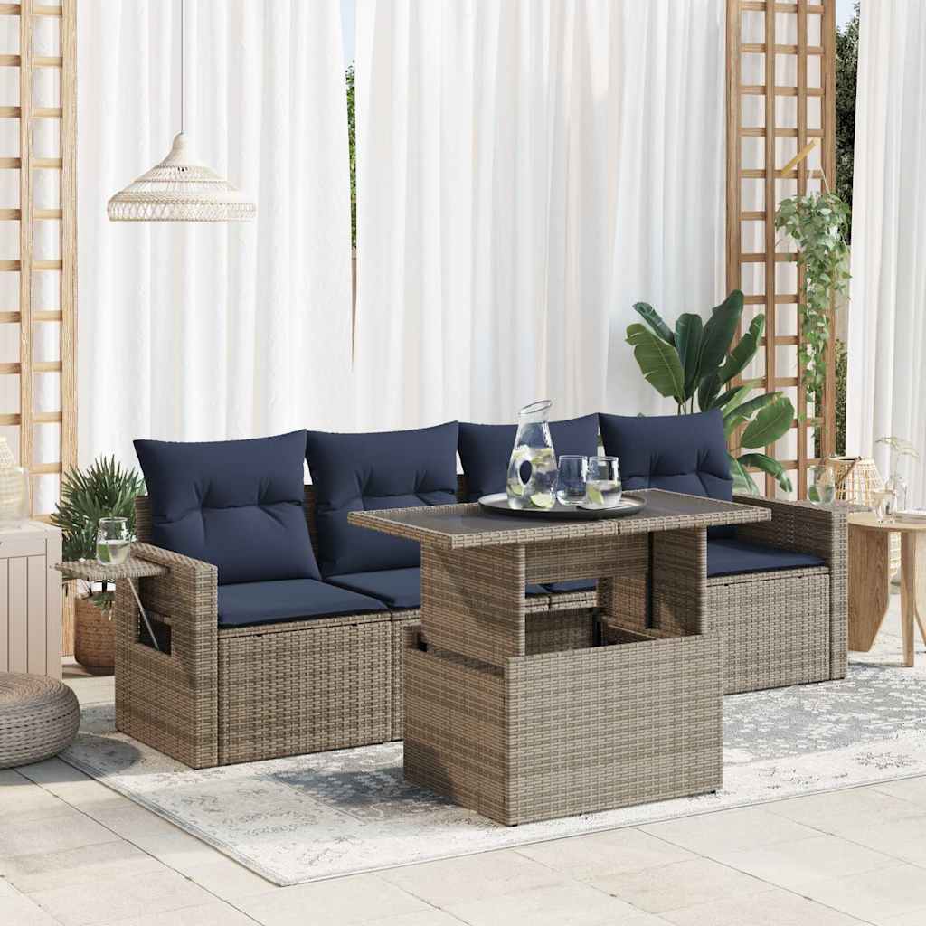 5tlg. Garten-sofagarnitur Mit Kissen Grau Poly Rattan Vidaxl