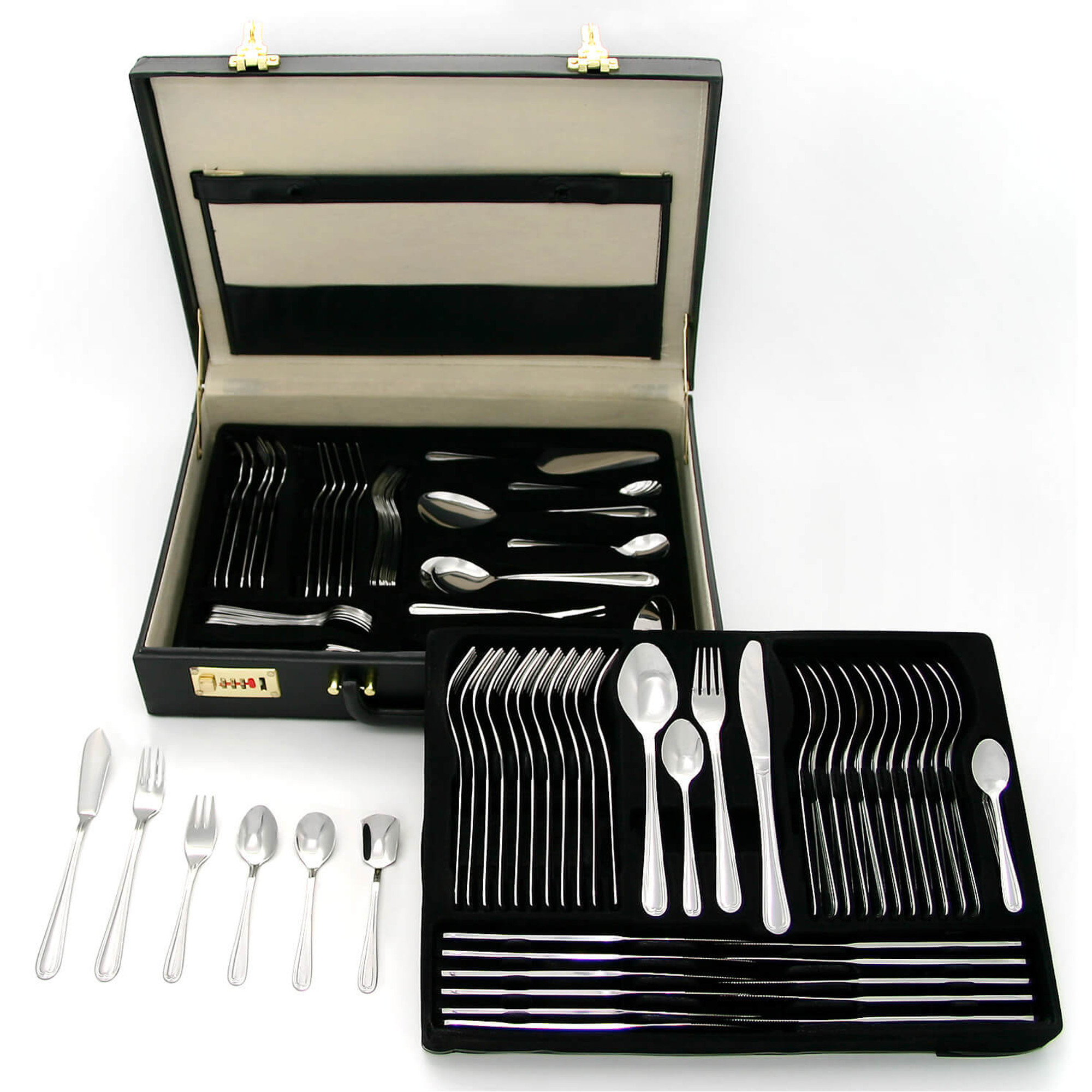 Besteckkoffer Salzburg, 100-teilig, 12 Personen, Edelstahl, Schwarz Besteckkoffer Salzburg, 100-teilig, 12 Personen, Edelstahl, Schwarz
