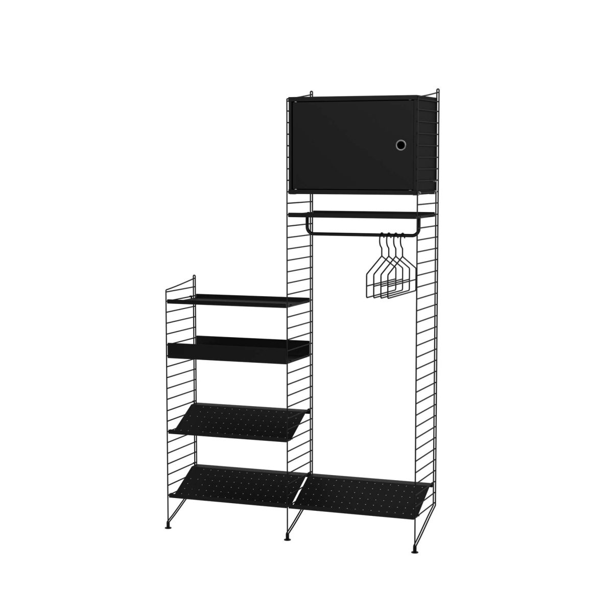 Design Standgarderobe mit Hängeschrank Schwarz Esche gebeizt