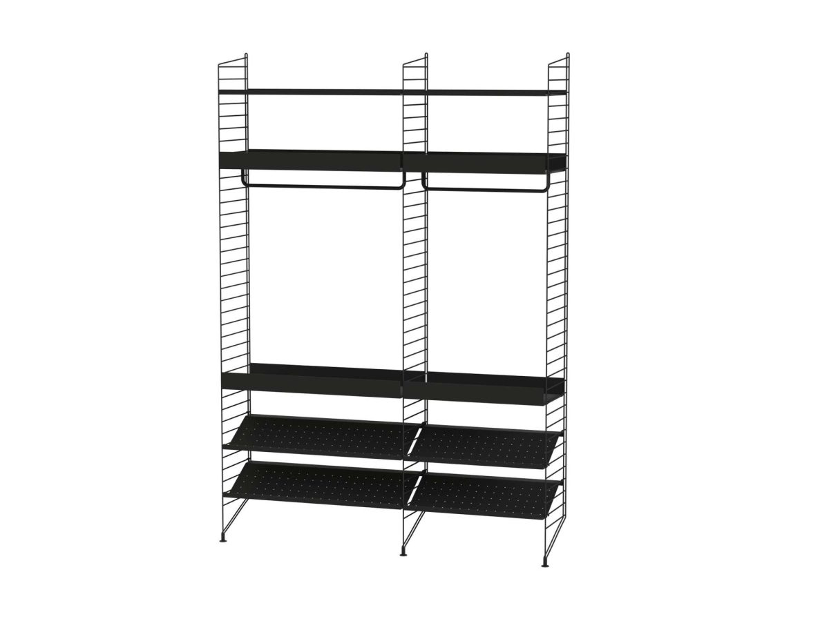 Regalwand mit Schuhregal und Kleiderstange Schwarz