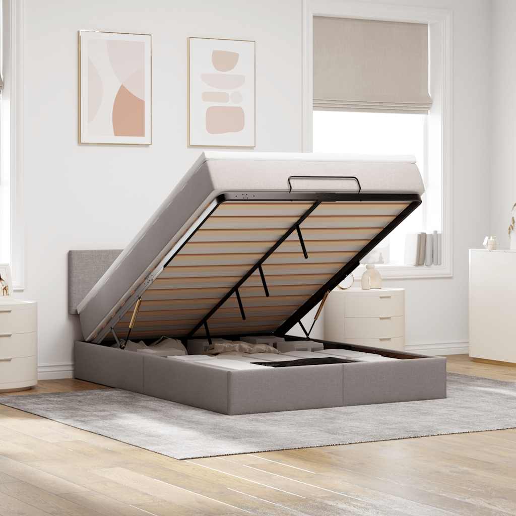 Ottomanische Bett Mit Matratze & Leds Taupe 140x190 Cm Stoff Vidaxl