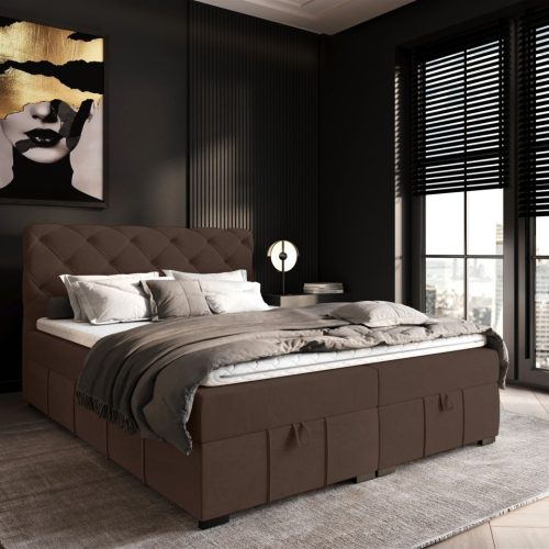 Boxspringbett Schlafzimmerbett Gisel 200x200cm Stoff Salvador Schokobraun