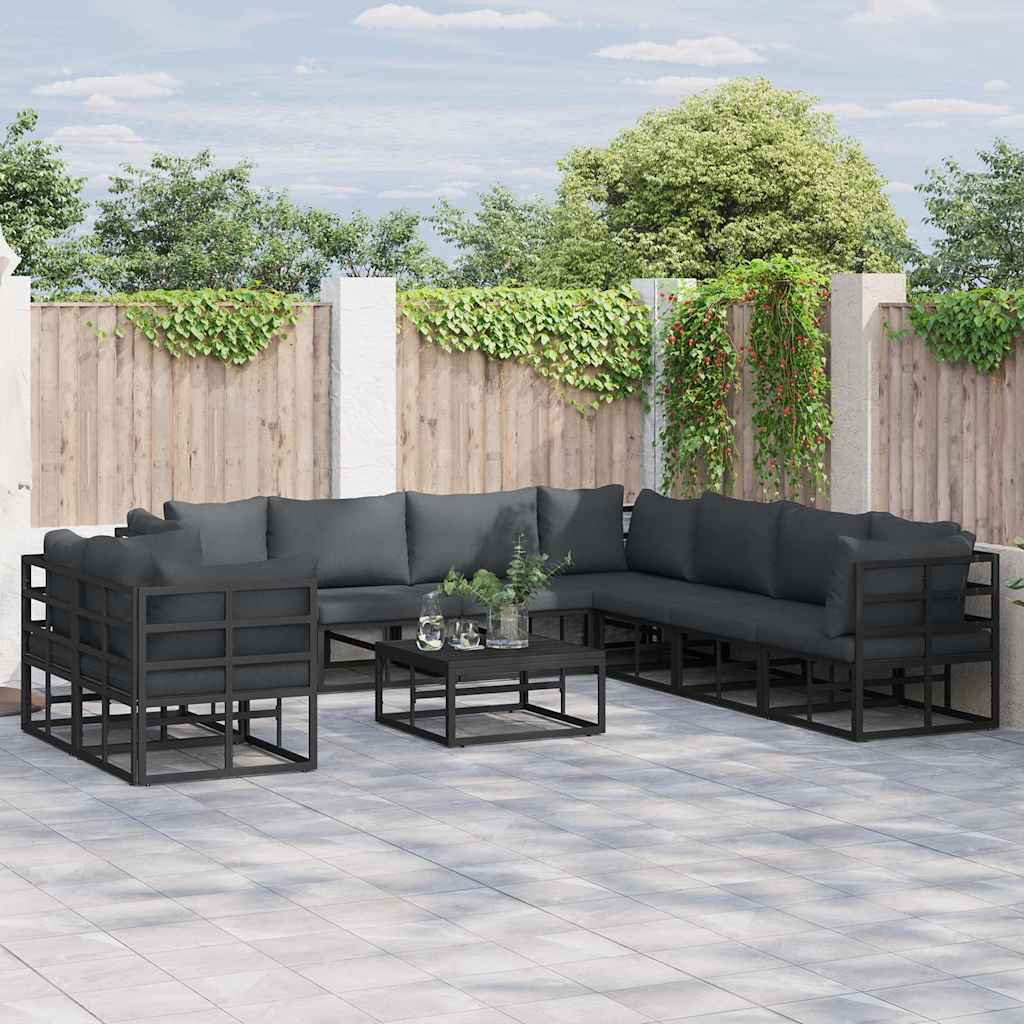 Garten-sofa-set Mit Kissen 9 Pcs Schwarz Aluminium Vidaxl