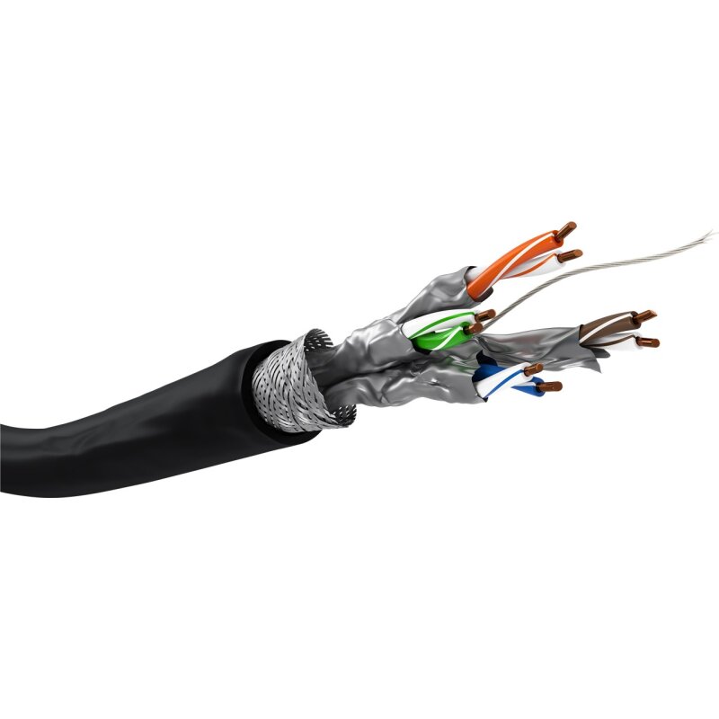 CAT 7 Outdoor Netzwerkkabel, S/FTP (PiMF), schwarz, 305 m
