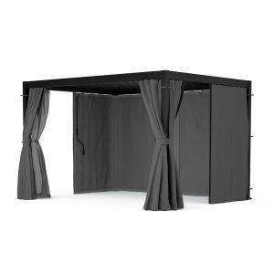 Blumfeldt Pergola 3×4 M – Verstellbares Lamellendach, Wasserdicht & Winterfest, Inkl. Vorhänge & Moskitonetze, Uv-schutz, Aluminium-rahmen, Schwarz