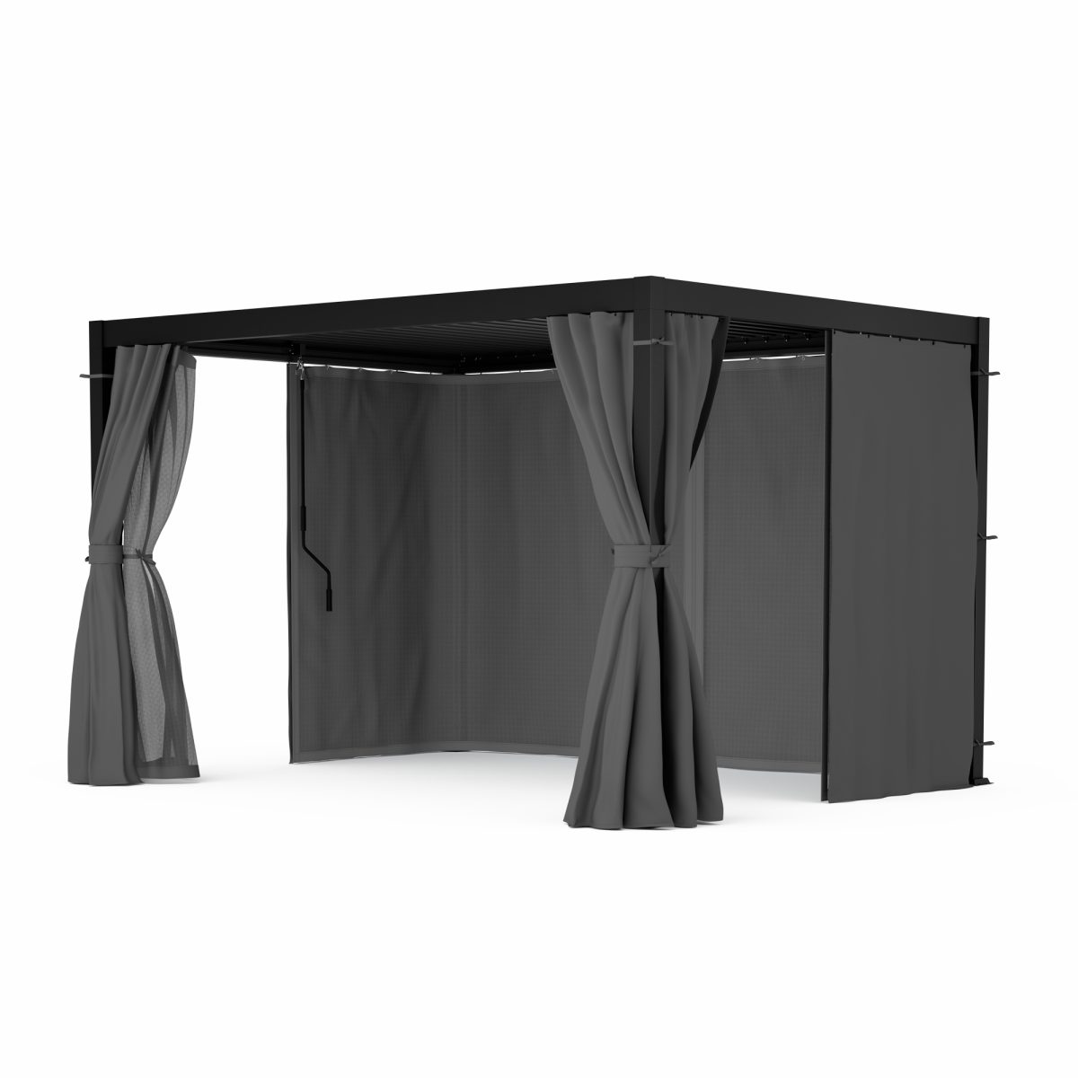 Blumfeldt Pergola 3×4 M – Verstellbares Lamellendach, Wasserdicht & Winterfest, Inkl. Vorhänge & Moskitonetze, Uv-schutz, Aluminium-rahmen, Schwarz